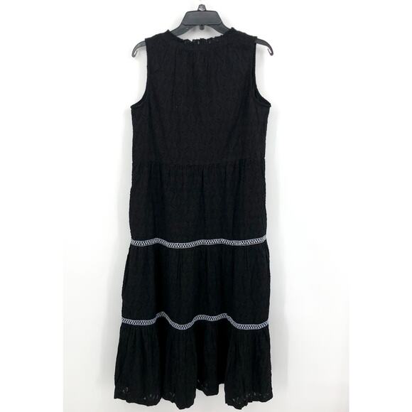TOMMY BAHAMA Cover-Up Dress Small Black Cotton Clip Embellished Split-Neck NWT - Picture 5 of 8